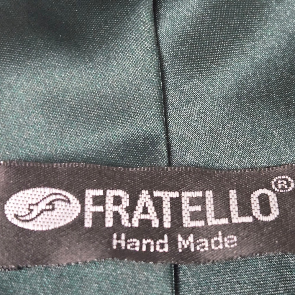 Fratello Necktie Mens OS Forest Green Solid Satin Hand Made Classic Formal Tie - Picture 4 of 5